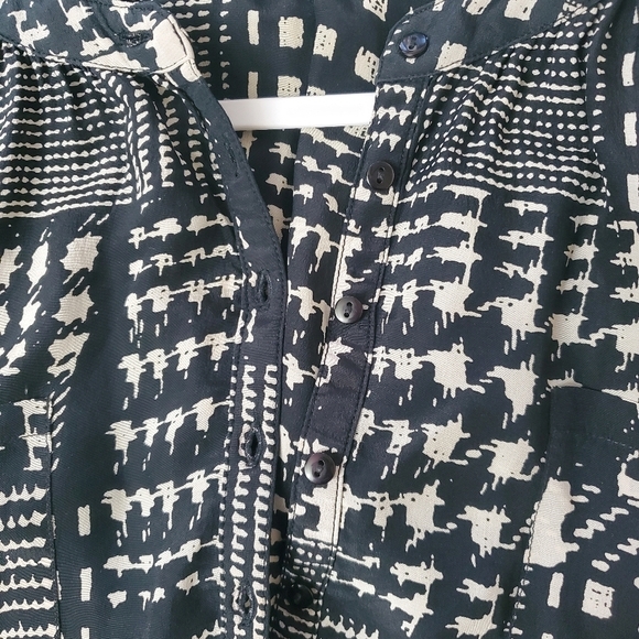 Winter Kale Vintage Silk Top Medium Flared Sleeves Ginham - Picture 6 of 11